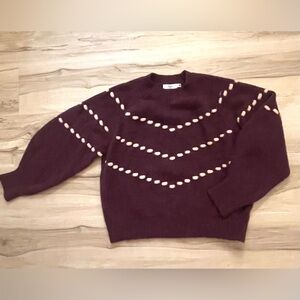 Lush Burgundy Crewneck Sweater with Cream Stitch Accents